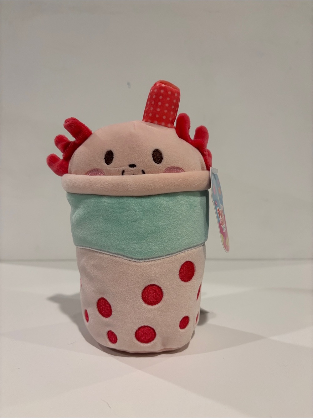 Cute Pink & Mint Plush Sea Creature Cup - Soft Polka Dot milk shake plushie